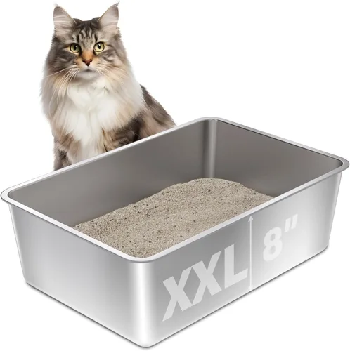Miniatura 16 de Caja de arena de acero inoxidable con tapa, caja de arena de metal para gatitos, cajas de arena de entrada baja con pala y alfombra, caja de arena