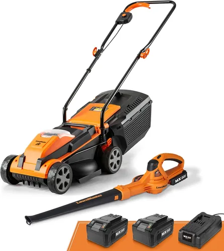 Miniatura 11 de LawnMaster 20VMWGT Cortacésped de 24V Máx de 13 pulgadas y Recortadora de Césped de 10 pulgadas Combo con 2x4.0Ah Baterías y Cargador