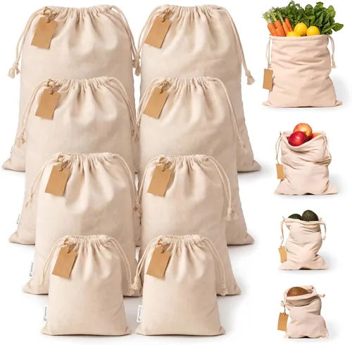 Miniatura 8 de LEAFICO Bolsas de almacenamiento de algodón, tamaño XL, 14 x 17 pulgadas (paquete de 6), bolsas de muselina reutilizables con cordones, bolsas