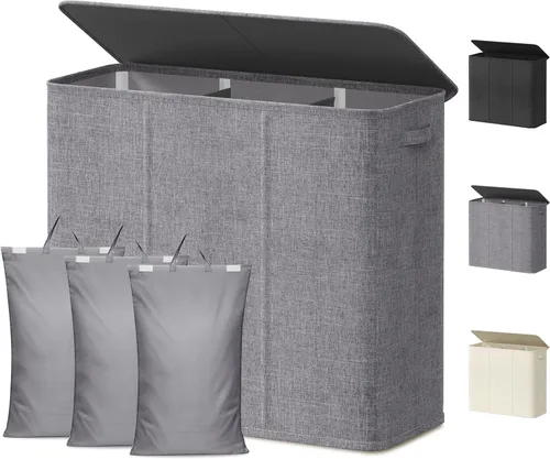 Miniatura 33 de Lifewit Cesta de lavandería doble con tapa y bolsas de lavandería extraíbles, gran plegable, 2 divisores, cesta de ropa sucia con asas para Negro