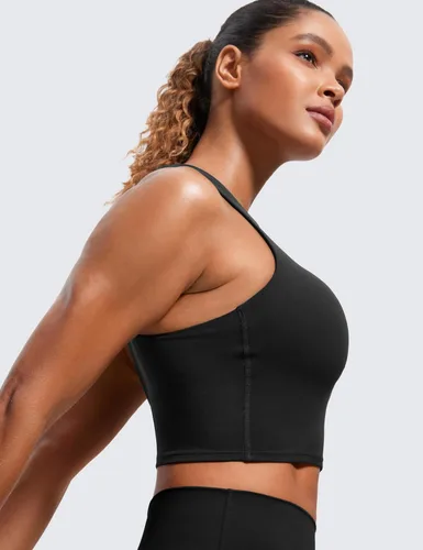 Miniatura 4 de CRZ YOGA Butterluxe - Brasier deportivo de cuello alto y espalda cruzada para mujer, camiseta corta acolchada para entrenamiento con brasier