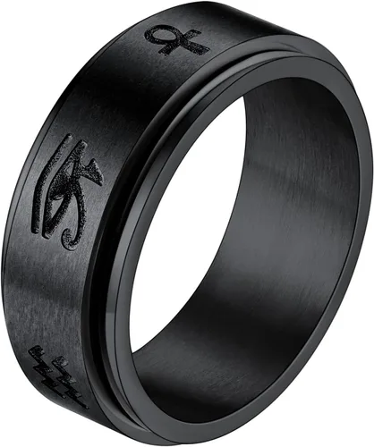 U7 Rhinestone Eye of Horus Ring, Ankh Cross Rng, Stainless SteelBlack18K Gold Plated Egypt Rings, Protection Rings for Men Women Size 7-14