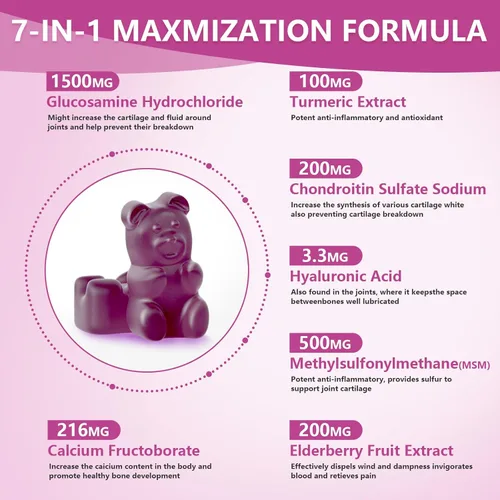 Miniatura 7 de GGlucosamina Gomitas de condroitina sin azúcar, extra fuerte, 1500 mg de glucosamina con condroitina MSM y cúrcuma, suplemento de apoyo articular