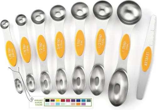 Miniatura 29 de Spring Chef Juego de 8 cucharas magnéticas de medición de acero inoxidable con nivelador, juego de cucharaditas y cucharas de mesa de doble cara