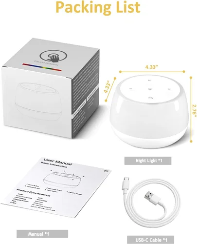 Miniatura 7 de Luz nocturna para niños, 3 modos y 9 colores cambiantes, lámpara de noche recargable sin interrupciones, lámpara de mesa táctil portátil