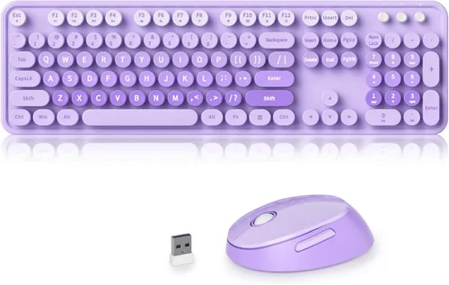 Miniatura 12 de Teclado y mouse azules, bonito combo de teclado y mouse inalámbricos, teclado de máquina de escribir de tamaño completo con teclado numérico, azul
