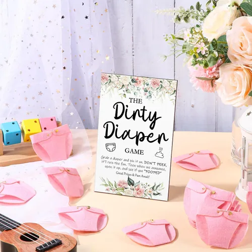 Miniatura 4 de Roowest 51 Piezas Juegos de Pañales Sucios para Baby Shower Letrero Divertido de Madera con 50 Piezas Mini Pañales de Fieltro Lindo para Fiesta