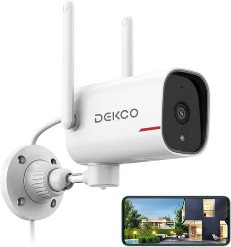DEKCO Cámara WiFi 2K rotación panorámica 180° cámaras de seguridad para exteriores con cable con visión nocturna a color, compatible con grabación