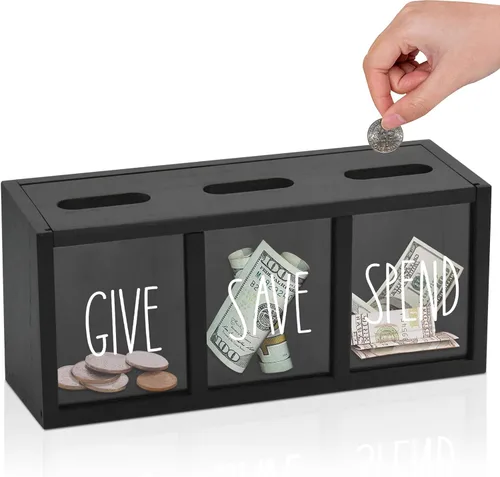 Miniatura 10 de Alcancía de madera para niños, caja de ahorro de dinero para adultos, bancos de niños para billetes y monedas, alcancía para niños y niñas, caja