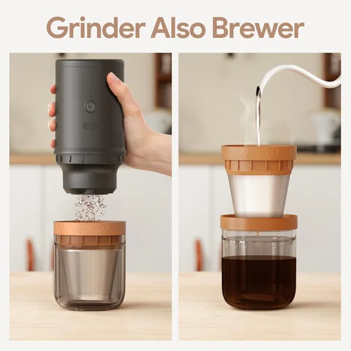 Miniatura 3 de Molinillo de café eléctrico compacto 2 en uno, núcleo de molienda de acero inoxidable SUS420, modelo de doble elaboración, una pulsación, molinillo