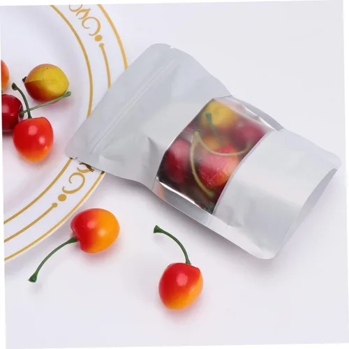 Miniatura 8 de 100 bolsas resellables con cremallera aluminizadas con soporte de ventana transparente, bolsa de almacenamiento para frutos secos, semillas de té