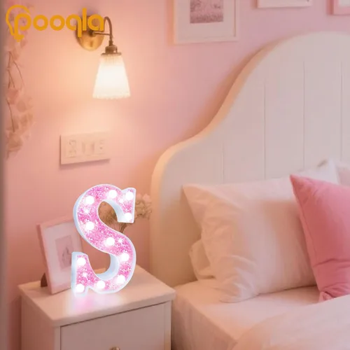 Miniatura 6 de Pooqla Luces de números de marquesina, números de luz rosa para niñas de 10.º cumpleaños, funciona con pilas, luz nocturna de número con purpurina