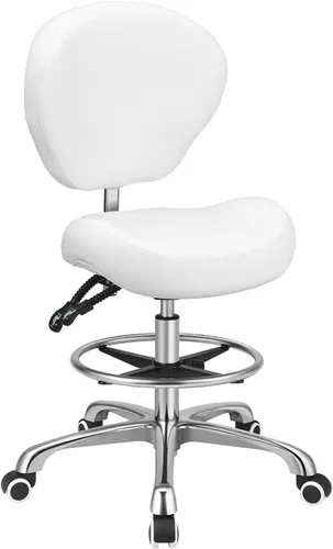 Kaleurrier Taburete de dibujo de altura ajustable con respaldo y reposapiés, taburetes giratorios giratorios para estudio de trabajo, oficina, Blanco