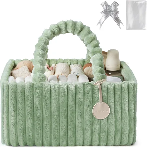 Miniatura 9 de Blissful Diary Organizador de pañales de franela, embalaje de regalo incluido, cesta de almacenamiento acogedora para guardería, regalo para baby