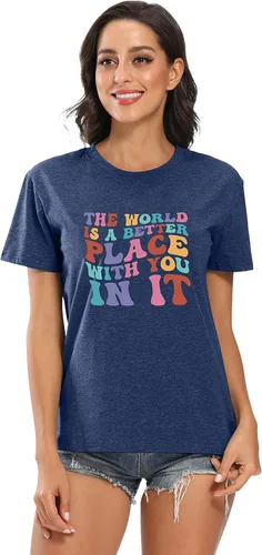 Miniatura 2 de Camisetas con texto en inglés The World is A Better Place with You in It (El mundo es un lugar mejor contigo in it), camiseta inspiradora