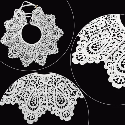Miniatura 4 de GORGECRAFT Collar de encaje blanco para Halloween, cuello falso de encaje, para mujer, ahuecado, desmontable, tela de flores falsas, cuello