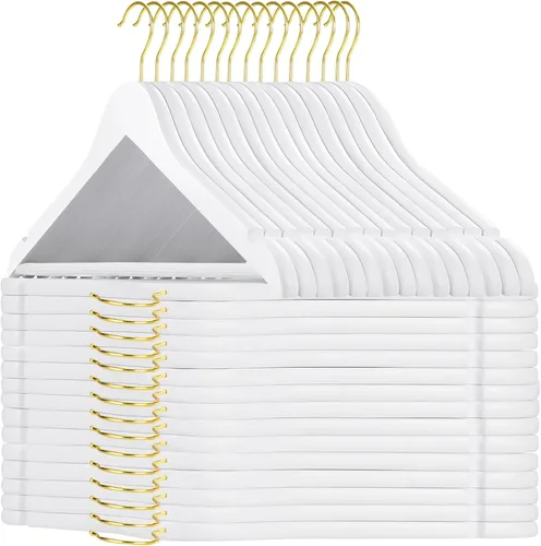 Miniatura 16 de TOPIA HANGER Perchas de madera para abrigos, paquete de 30 perchas de madera negra con barra antideslizante para pantalones, gancho giratorio