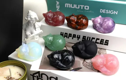 Miniatura 6 de QINJIEJIE Estatua de Gato de Obsidiana Negra Decoración de Cristales y Piedras Curativas Figura de Gatos Durmiendo Piedra Estatua Regalo Gemas
