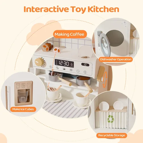 Miniatura 3 de JOYMOR Juego de cocina de madera con máquina de café, muchos accesorios de cocina de simulación, diseño de cocina para niños, mejor regalo