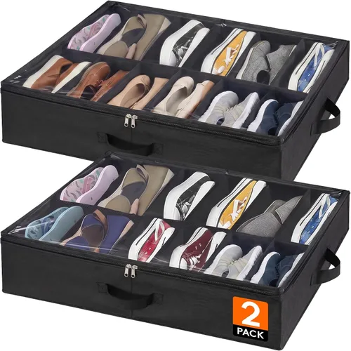 Lifewit Organizador de almacenamiento de zapatos debajo de la cama, paquete de 2 (12 celdas de zapatos), caja de contenedores de tela de perfil de