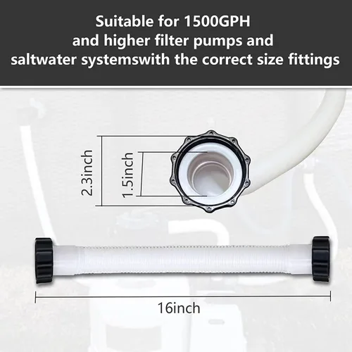 Miniatura 4 de Manguera de bomba de filtro de arena de piscina de 16 pulgadas compatible con bombas de filtro de arena de piscina Intex y sistemas de agua salada