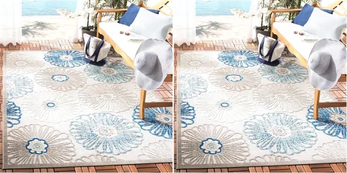Miniatura 17 de SAFAVIEH Alfombra lavable para exteriores, redonda, 4 pies, color crema y rojo, no desprende pelusa y fácil de limpiar, ideal para patio, patio