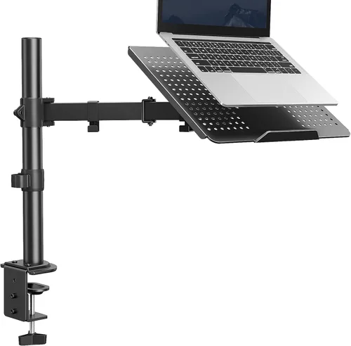 HUANUO Soporte de escritorio para laptop - Brazo de monitor de 17" a 32", bandeja ventilada, totalmente ajustable con inclinación, giro y rotación,