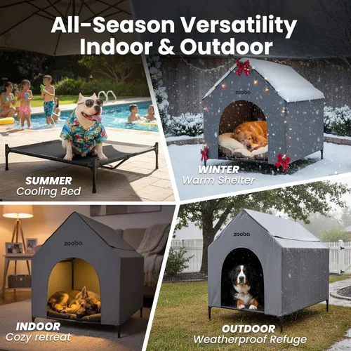 Miniatura 5 de Zooba Casa para perros 2 en 1 de 29 pulgadas para perros medianos, casa elevada para perros al aire libre e interior, refugio elevado para mascotas