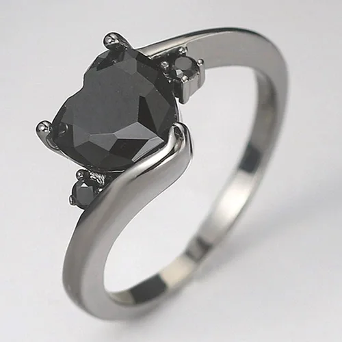 Miniatura 3 de Anillo de compromiso de compromiso de boda con forma de corazón chapado en oro negro