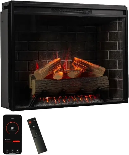 Modern Ember Uptown - Inserto de chimenea eléctrica inteligente de 33 pulgadas con control remoto, compatible con Alexa - Calentador eléctrico de