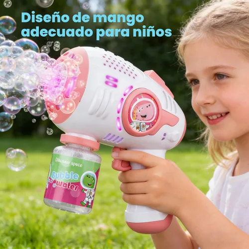 Miniatura 4 de Pistolas de burbujas para niños de 4 a 8 años, paquete de 2 lanzadores automáticos de burbujas con luz LED y solución de 14 burbujas, pistola