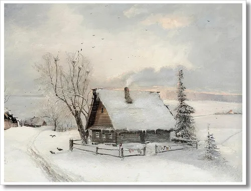 Huabsad Lienzo vintage de Navidad con diseño de casa de campo, arte de pared, estilo retro, nieve, invierno, pueblo, paisaje, famoso, pintura al