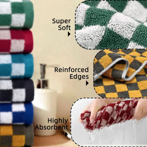 Miniatura 3 de Jacquotha Juego de 6 toallas de mano a cuadros, toallas de baño y cocina de algodón para uso diario, 13 x 29 pulgadas, varios
