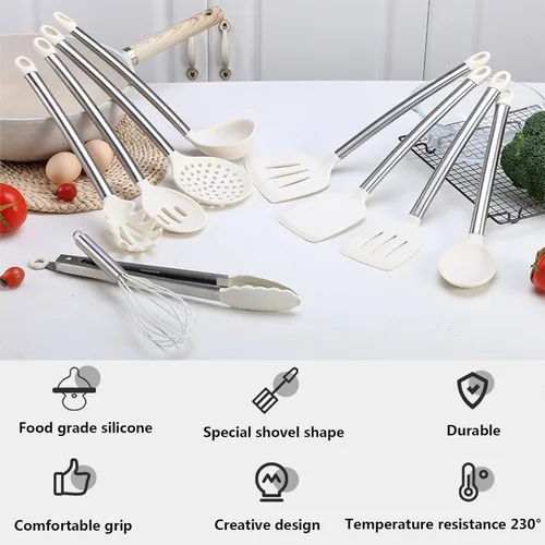 Miniatura 2 de Juego de 34 utensilios de cocina de silicona, resistentes al calor, aptos para lavavajillas, juego de espátulas con mango de acero inoxidable