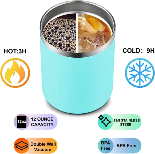 Miniatura 6 de MEWAY Paquete de 8 tazas reutilizables aisladas de acero inoxidable de 12 onzas, taza de café duradera de doble pared, capa en polvo, para café