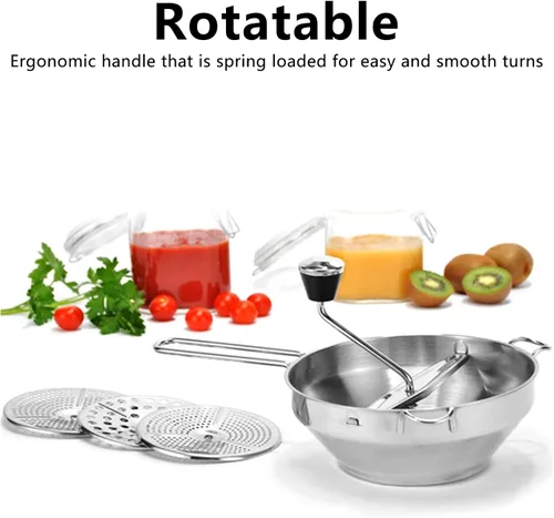 Miniatura 7 de Molino de alimentos, Molinillo de alimentos, Molino de alimentos de acero inoxidable Mermeladas manuales Triturador de verduras Fruta Patata Ajo
