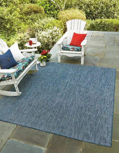 Miniatura 15 de Unique Loom Collection Alfombra de Área Plana Casual de Transición Sólida Jaspeada para Interiores/Exteriores (Pasillo 2' x 6' 1", Azul/Azul Marino)