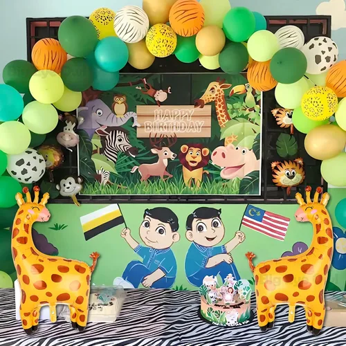 Miniatura 7 de Globos de papel de aluminio de jirafa, gran selva, safari, animal, decoraciones de fiesta de cumpleaños, globo gigante de safari para niño, salvaje