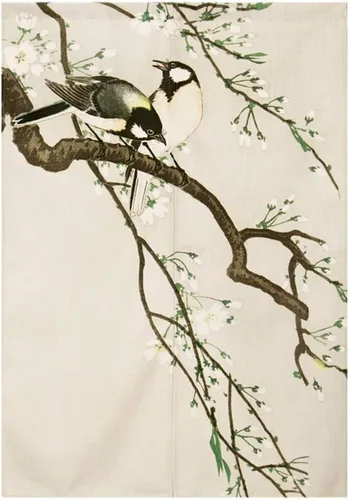 Miniatura 7 de Cortina japonesa Noren para puerta, pintura de tinta, hojas y pájaros, cortina para puerta, tapiz divisor de habitación, 33 x 35 pulgadas Bird 2