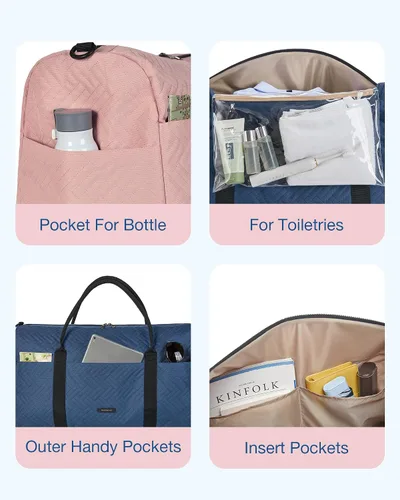 Miniatura 6 de BAGSMART - Bolsa de viaje grande, bolsa de mano para fin de semana, para hombres y mujeres, con compartimento para zapatos, rosa-2 piezas