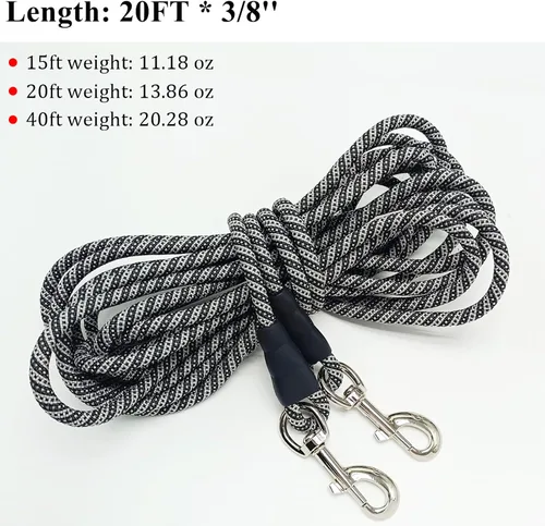 Miniatura 3 de 15FT 20FT 30FT 50FT Long Dog Tether, Reflective Tie Out Rope Dog Lead for Yard, Obedience Recall Training Outdoor Camping, Playing, Backyard Runner