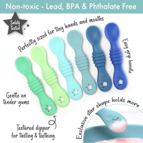 Miniatura 2 de PrimaStella Cucharas de silicona para bebés de 6 piezas, cucharas para bebés de primera etapa, cuchara de entrenamiento para bebés de punta suave