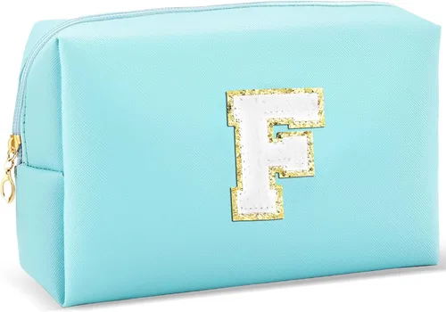 Miniatura 20 de URSKYTOUS Regalos para niñas, bolsa de maquillaje con inicial, bolsa de cosméticos personalizada con cremallera, bonita bolsa de aseo de viaje, Azul