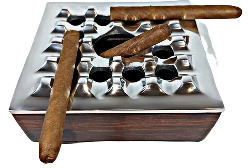Miniatura 2 de Cenicero con tapa para puros, diseño de madera metálica, ceniceros resistentes al viento para oficina en casa, mesa, exterior, patio, balcón al aire