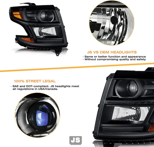 Miniatura 4 de JSBOYAT Conjunto de faros delanteros LED DRL proyector con bombillas para Chevy Tahoe 15-20/Suburban Halogen Headlamp