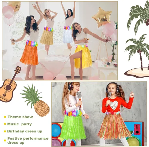 Miniatura 7 de Vicenpal 50 faldas hawaianas de hula de plástico para niños, coloridas danzas, Luau, recuerdo de fiesta, fiesta hawaiana tropical, suministros