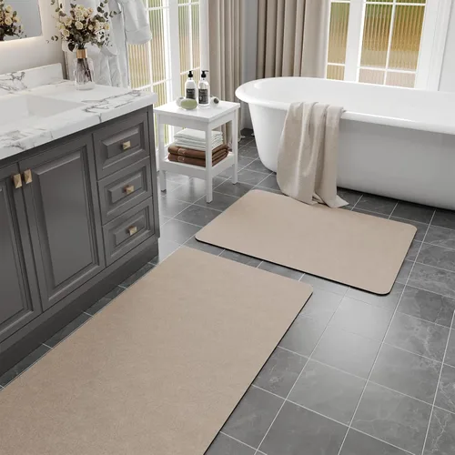 Miniatura 29 de Alfombras de baño de 32 x 17 pulgadas, tapetes de baño de tierra de diatomeas de secado rápido, absorbentes, tapetes de baño de goma antideslizante
