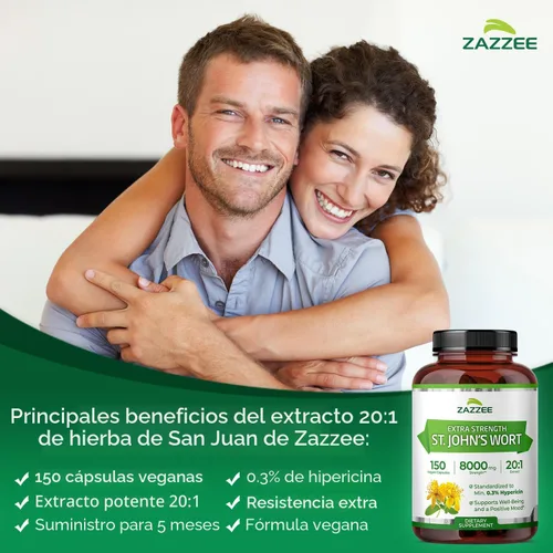 Miniatura 3 de Zazzee Extracto 20:1 de hierba de San Juan extra fuerte, 8000 mg de fuerza, 0.3% de hipericina, 150 cápsulas veganas, suministro de 5 meses