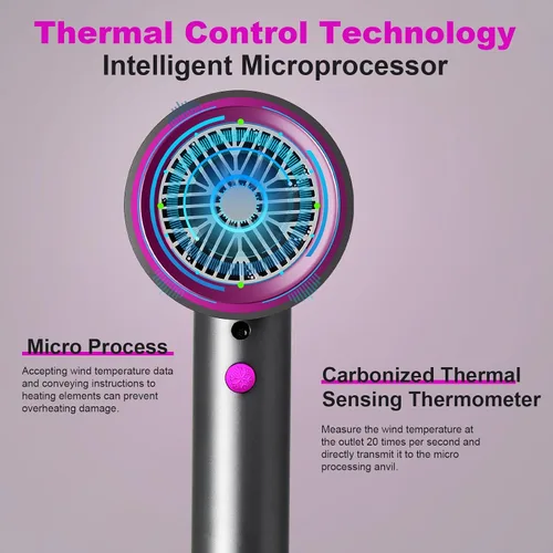 Miniatura 5 de Secador de pelo profesional, secador de pelo iónico de alta velocidad con boquilla, temperatura constante, secador de pelo compacto y ligero