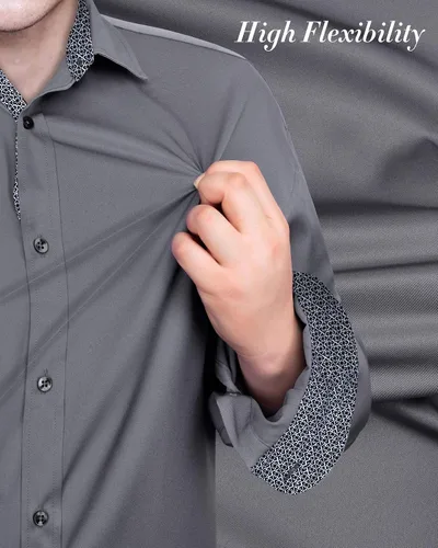 Miniatura 2 de J.VER Camisa de vestir de manga larga para hombre, estilo informal, elástica, sin arrugas, ajuste regular, abotonada
